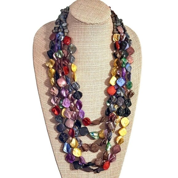 Barse Womens Statement Necklace Mother of Pearl Multi Strand Sterling Silver - Picture 1 of 5